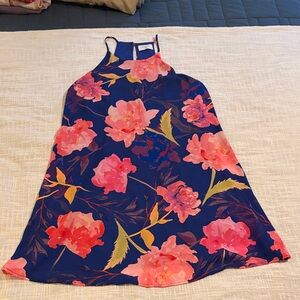 Everly Navy Halter Mini Dress with Pink Floral Print